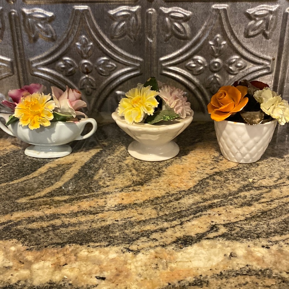 3 Bone China Flower Pots